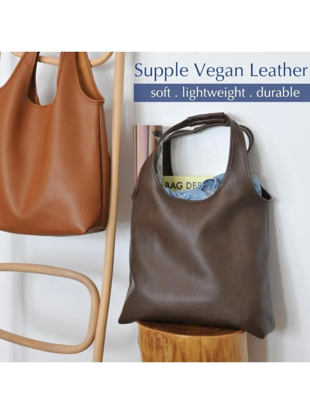 Soft Vegan Leather Hobo Tote Bag | Oversized Slouchy Handbag for Work & Weekend